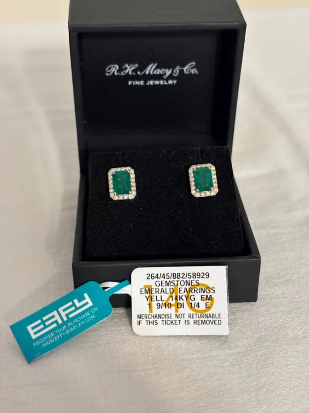 NWT EFFY 14k Gold Emerald (1-9/10 ct. t.w.) Diamond (1/4 ct. t.w) Stud Earrings